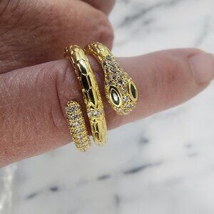 NWT Rivka Friedman Snake Wrap Ring Green Crystal Eyes CZs Size 7